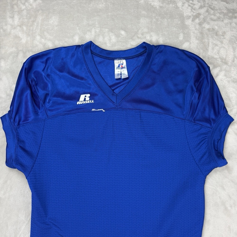 Vtg 90's Russell Athletic Blank Football Jersey Size Medium Blue Sports On Field
